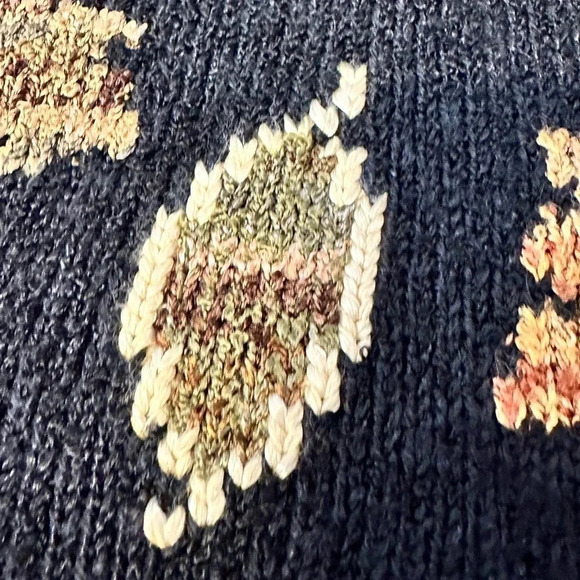 Vntge South Cotton Fall button up Cardigan Hand Loomed Autumn Leaf Pattern Sz XL - Picture 9 of 11